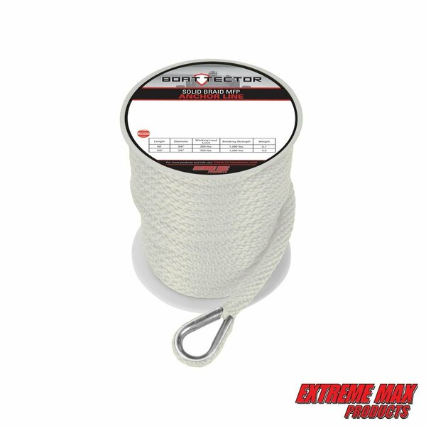 Extreme Max Extreme Max 3006.2054 BoatTector Solid Braid MFP Anchor Line with Thimble - 3/8" x 100', White 3006.2054
